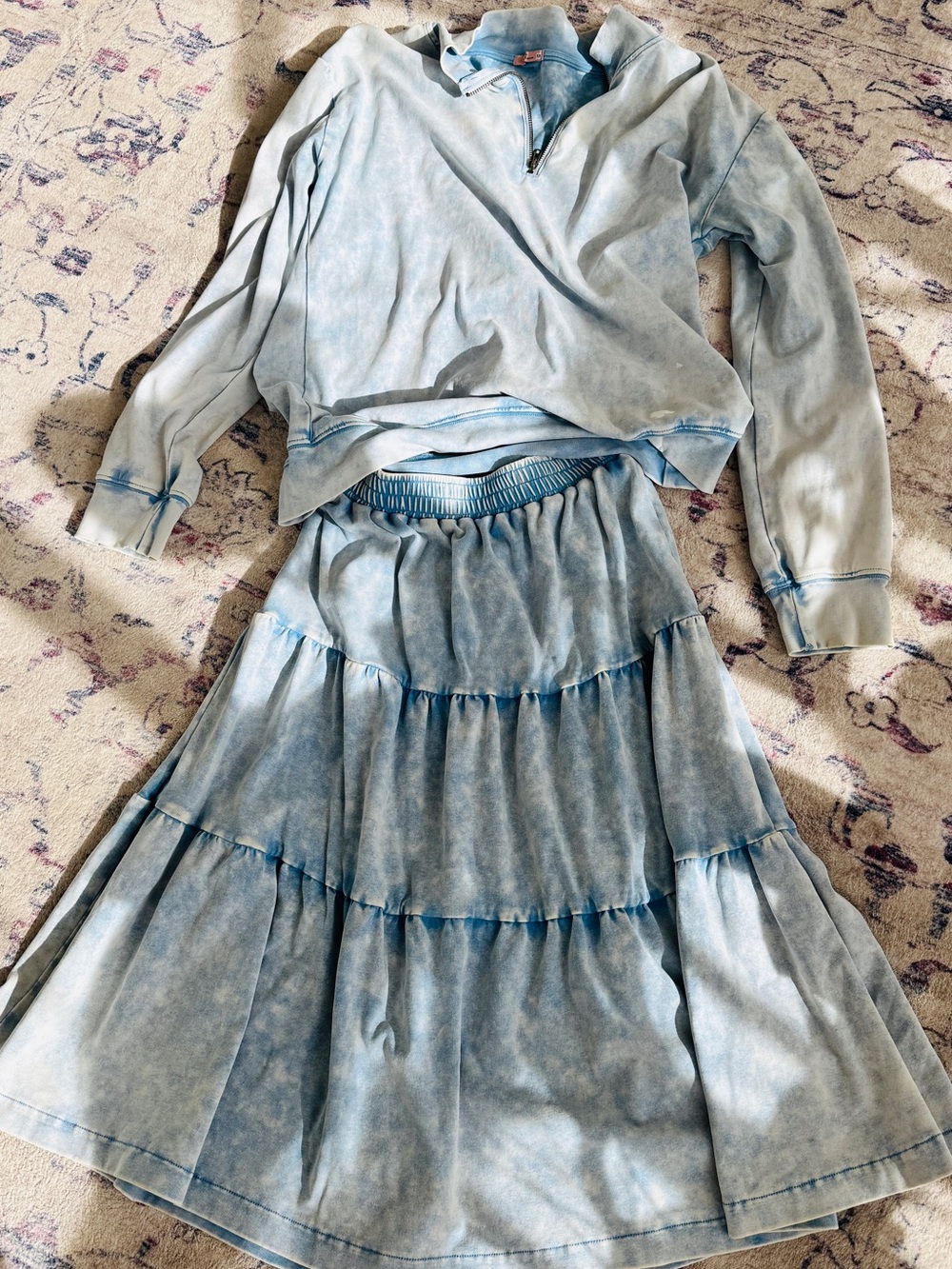Udel Light Blue Tiered Midi Skirt - Women's Casual Skirt and Polo Set